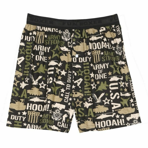Fun Boxers UnisexAdult Army Icons Black Printed Boxer Shorts