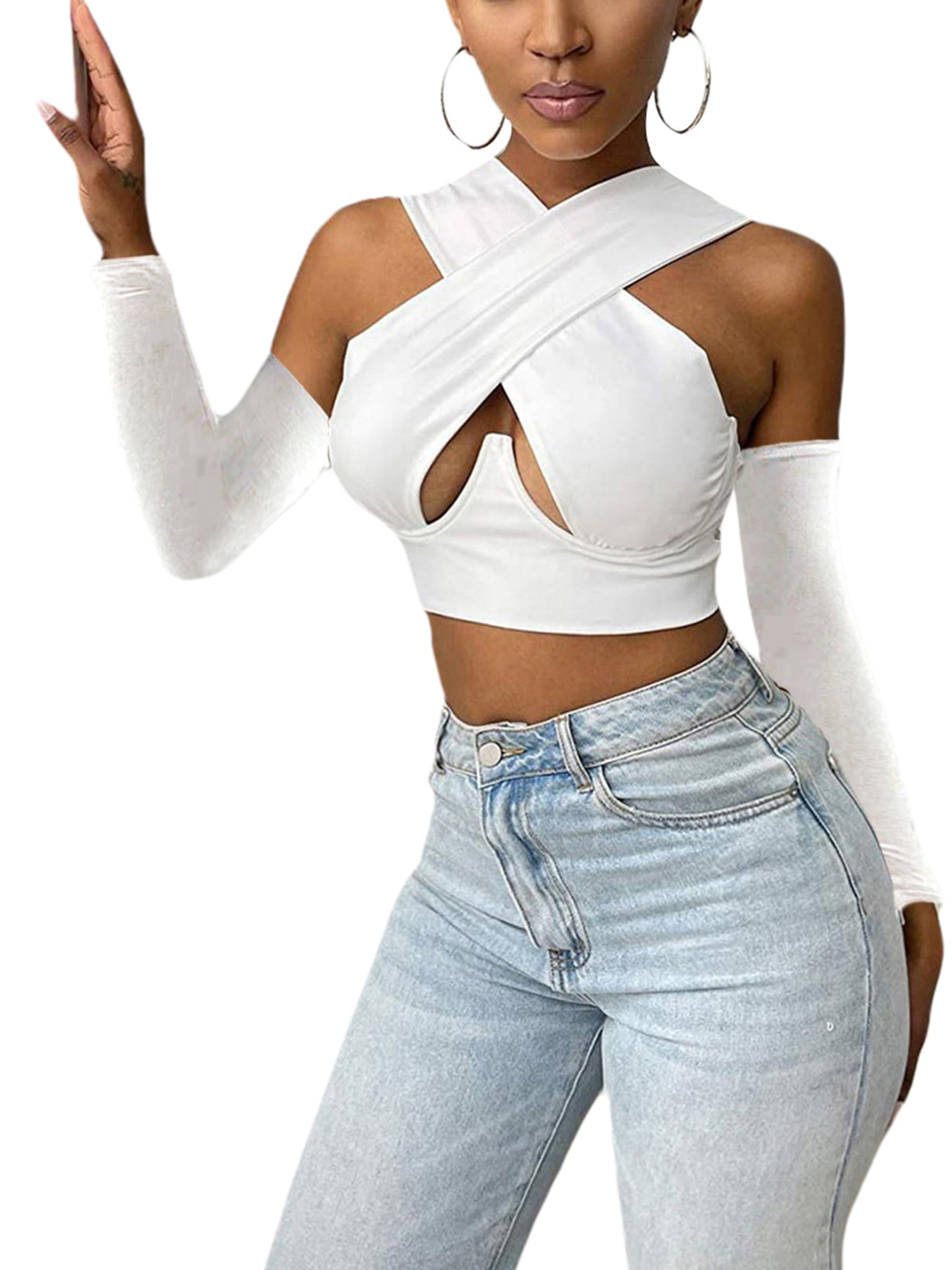 Crisscross Cut Out Halter Wrap Crop 