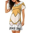 thumbnail image 2 of Uemuo Prince Corgi Dog Pattern Women’s Nightdress – Casual Sleep Shirt, Soft Relaxed Fit Short-Sleeved Cotton Sleepwear for Home, Bedtime, and Lounging, 2 of 6
