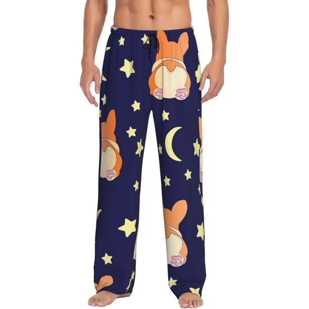 Fotbe Corgi Lying With Moons And Stars Pantalones de Pijama para Hombre, Pantalones de Dormir, Pantalones de Casa con Cintura Ajustable y Bolsillos-XX-Large
