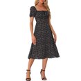 thumbnail image 4 of INSPIRE CHIC Women's Smocked Dress Square Neck Ruffled Hem Floral Dress XL Black, 4 of 6