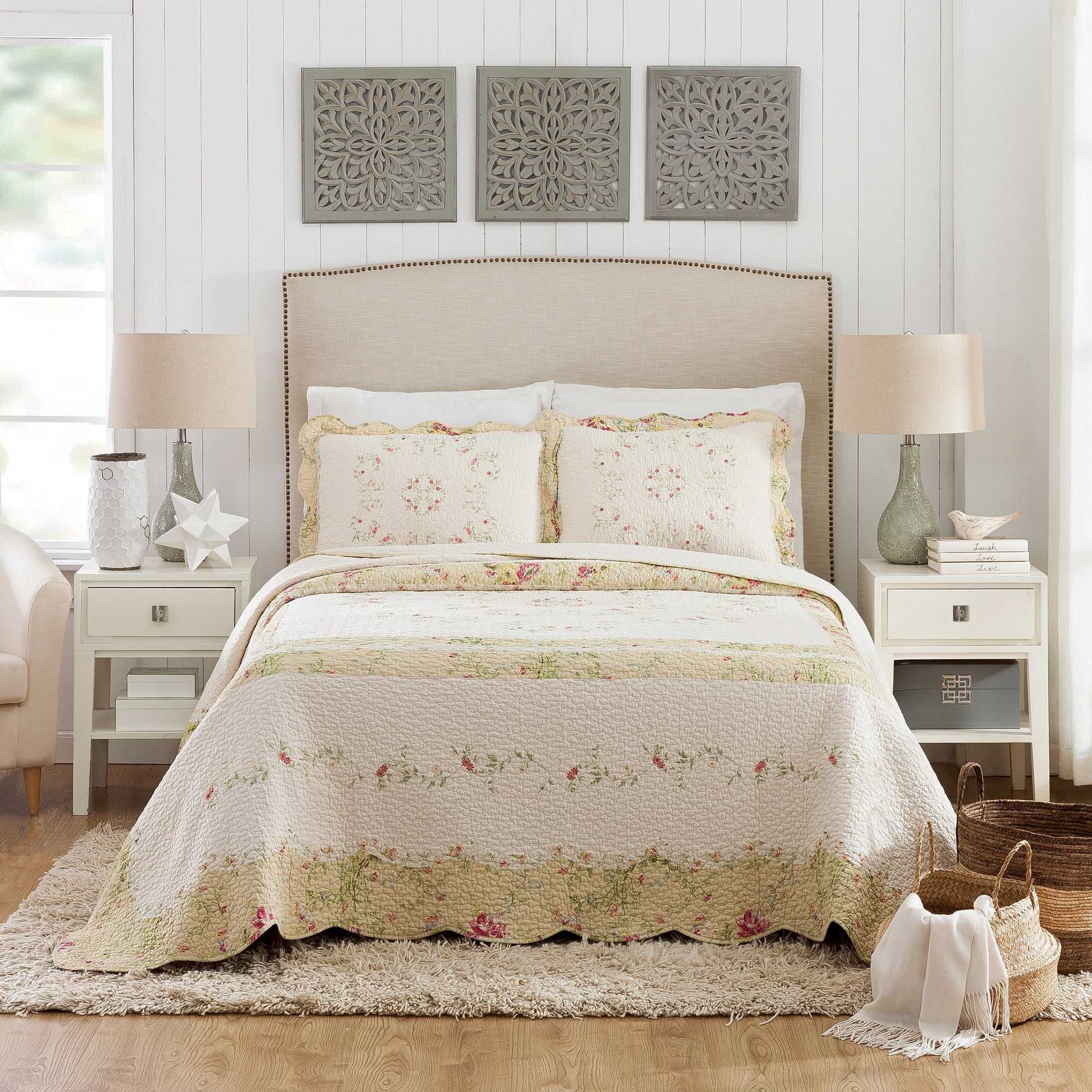 Mary Jane Farm Prairie Bloom Bedspread, Queen, Cream
