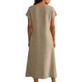 thumbnail image 4 of CIENVNSTG Elegant Solid Short Dresses Summer Casual Loose O Neck Lace Up Skirt Simple Elegant Formal Dress Khaki 4XL, 4 of 5