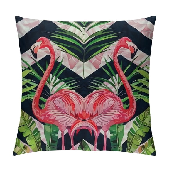 Qinduosi Flamingo Pillow Cover Decorative by Beautiful Bird with Tropical Banana Leaves Square Pillow Case for Men/Women/Pink Black and White