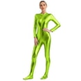 thumbnail image 3 of Eandarui Women's Shiny Metallic Unitard Turtleneck Long Sleeve Footed Zentai Suit Catsuit Dancewear Grass Green XXL, 3 of 7