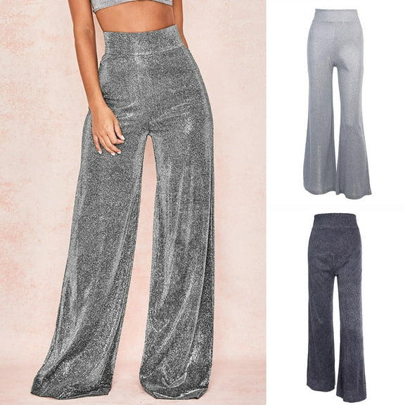 Jacenvly wide leg pants for women Extra Long High Waisted Plain Trouser Pants for Women Sports Casual High Waist Straight Leg Loose Draping Pants Sequins Party Clothes
