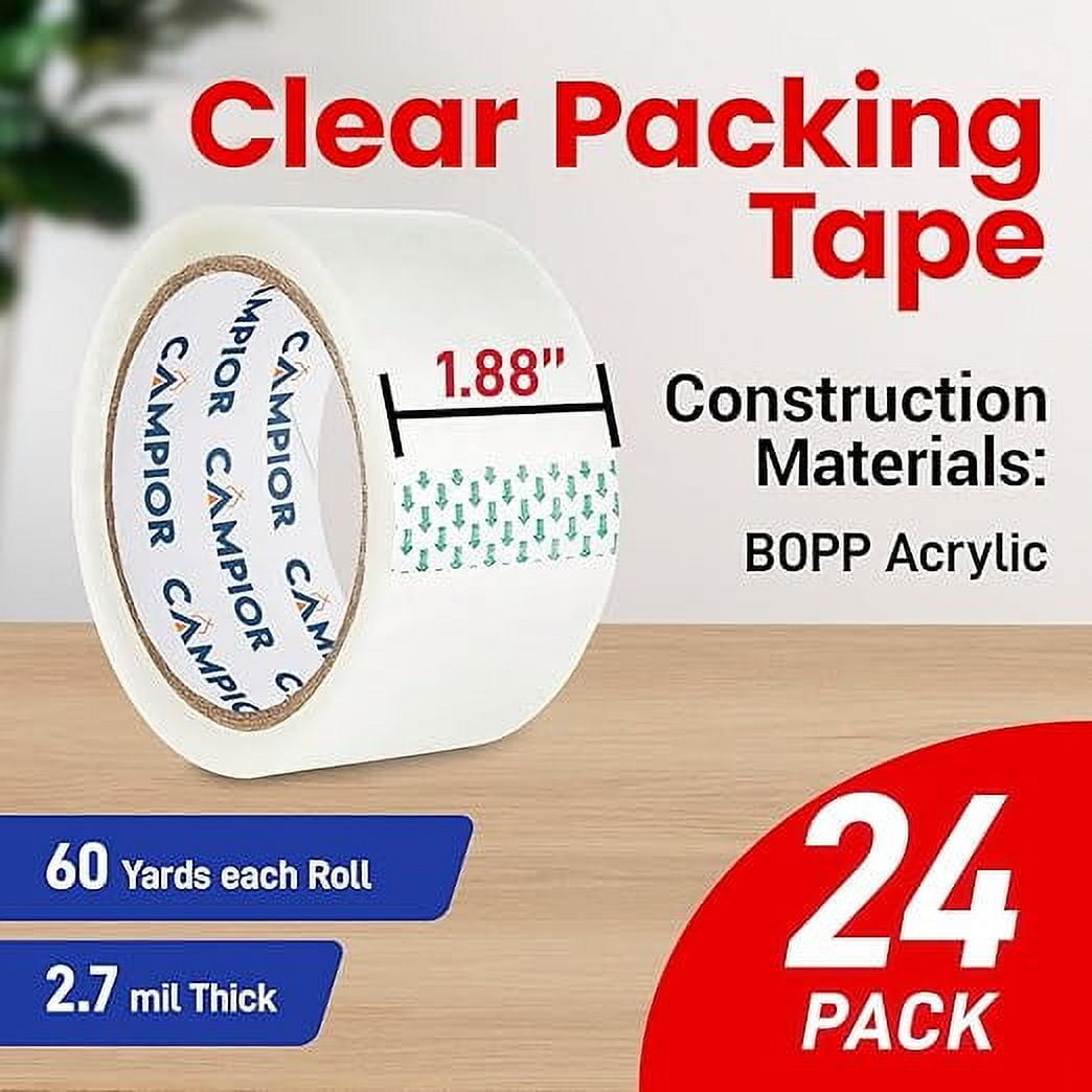 Clear Packing Tape - Heavy Duty Packaging Tape for Shipping, Packaging, and Sealing, 1.88In x 60 Yards, 2.7mil Thick, For Personal and Professional Use, Thick Clear Packing Tape, 24 Tape Rolls