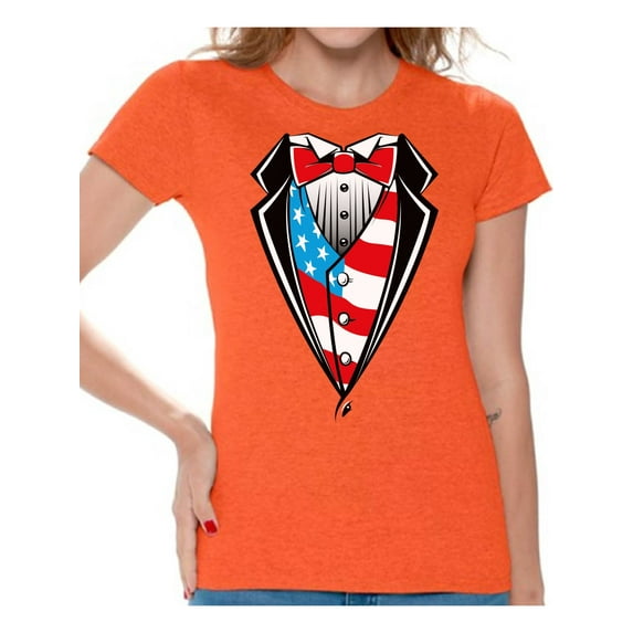 Awkward Styles 4th of July Shirts Tuxedo American Flag T Shirt for Women USA Patriotic Tuxedo Shirt Women's USA Flag Tee Shirts Tops 4th of July Outfit for Women Fourth of July Gifts for Her
