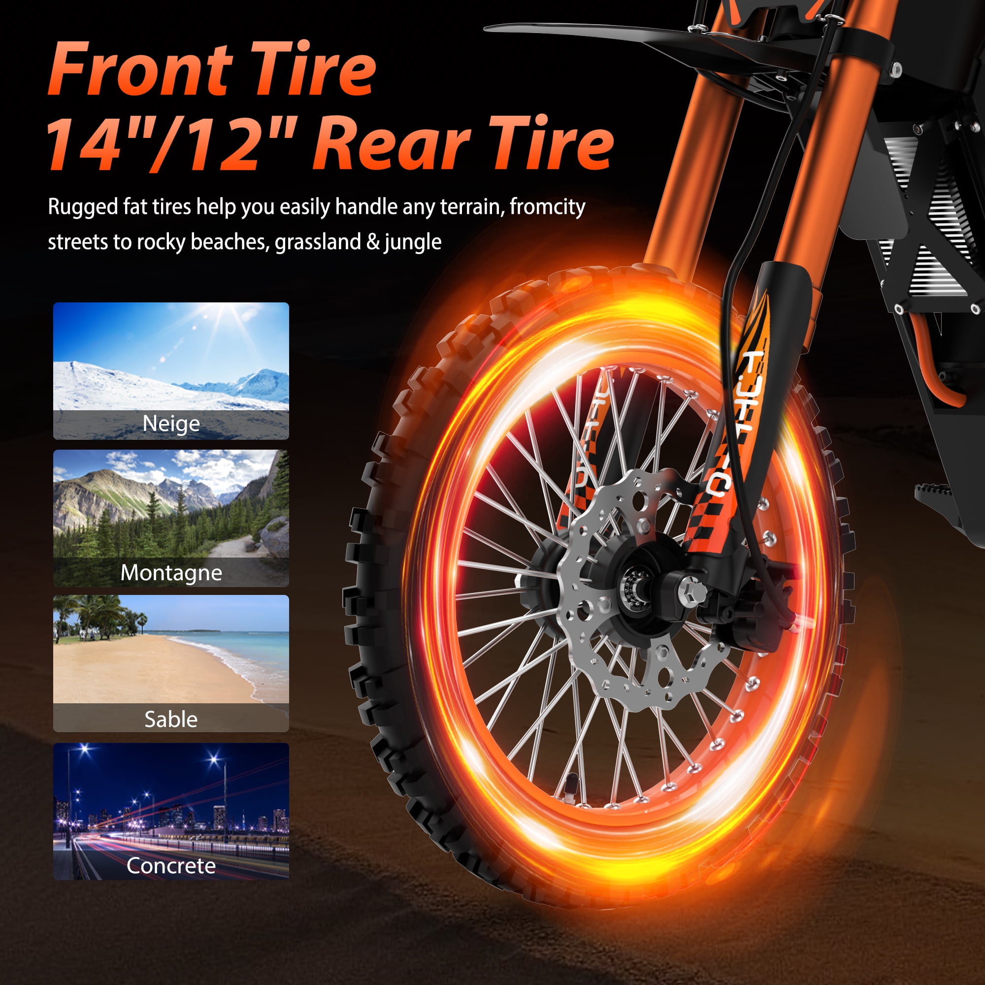 TUTTIO Soleil01 High-Torque Electric Dirt Bike Adult Teen, 200N.m,48V/21Ah Removable Battery, 14'/12' Fat Tires ,UL2849