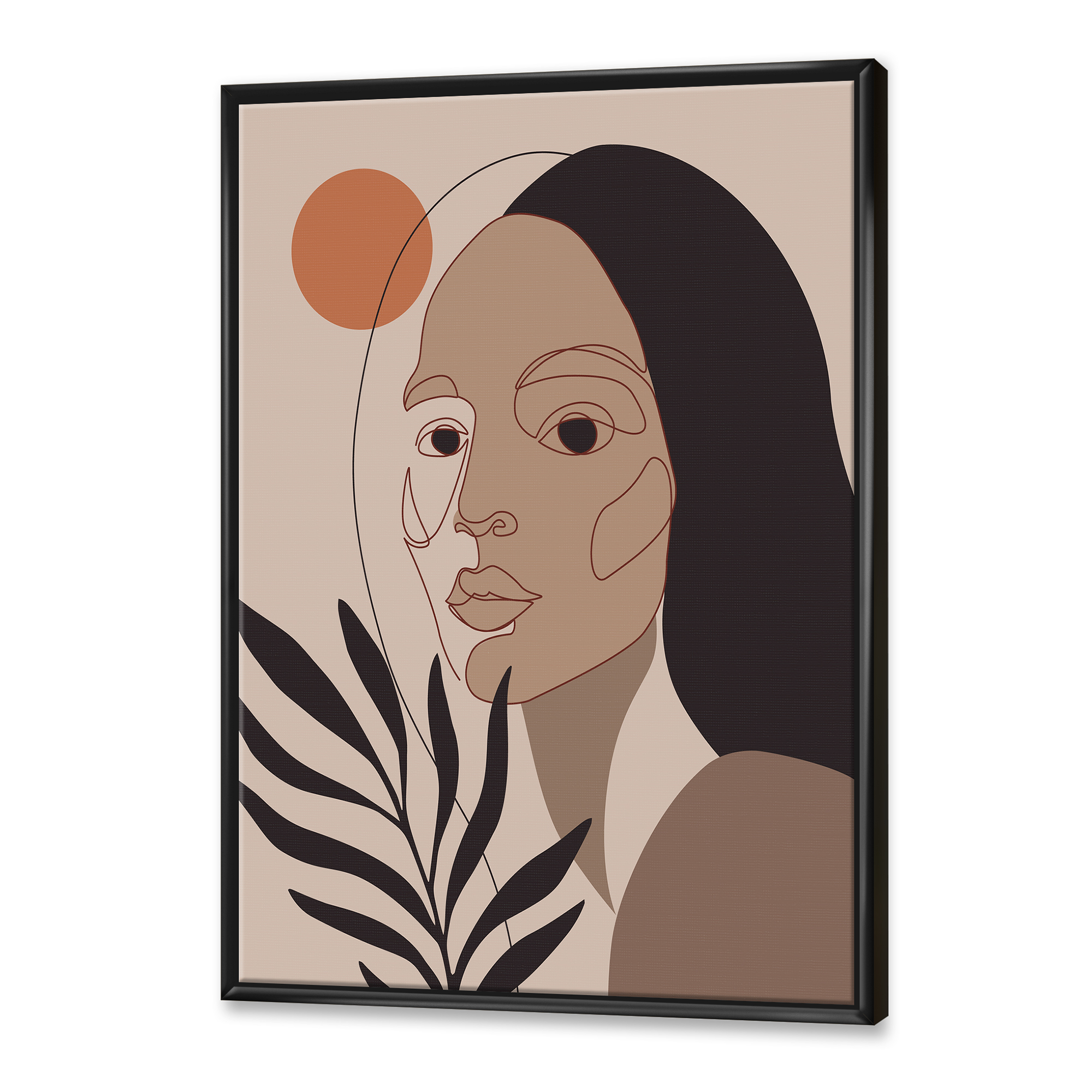 Designart 'Retro Minimal Portrait of Young Girl' Modern Framed Canvas Wall Art Print