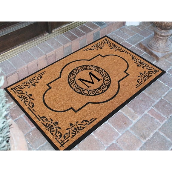 A1HC Natural Coir Monogrammed Doormat for Outdoor Entrance, Heavy Duty and Anti-Shed Treated Front Door Mat, Thin , Easy to Clean, Long Lasting Doormats - 30" x 48"