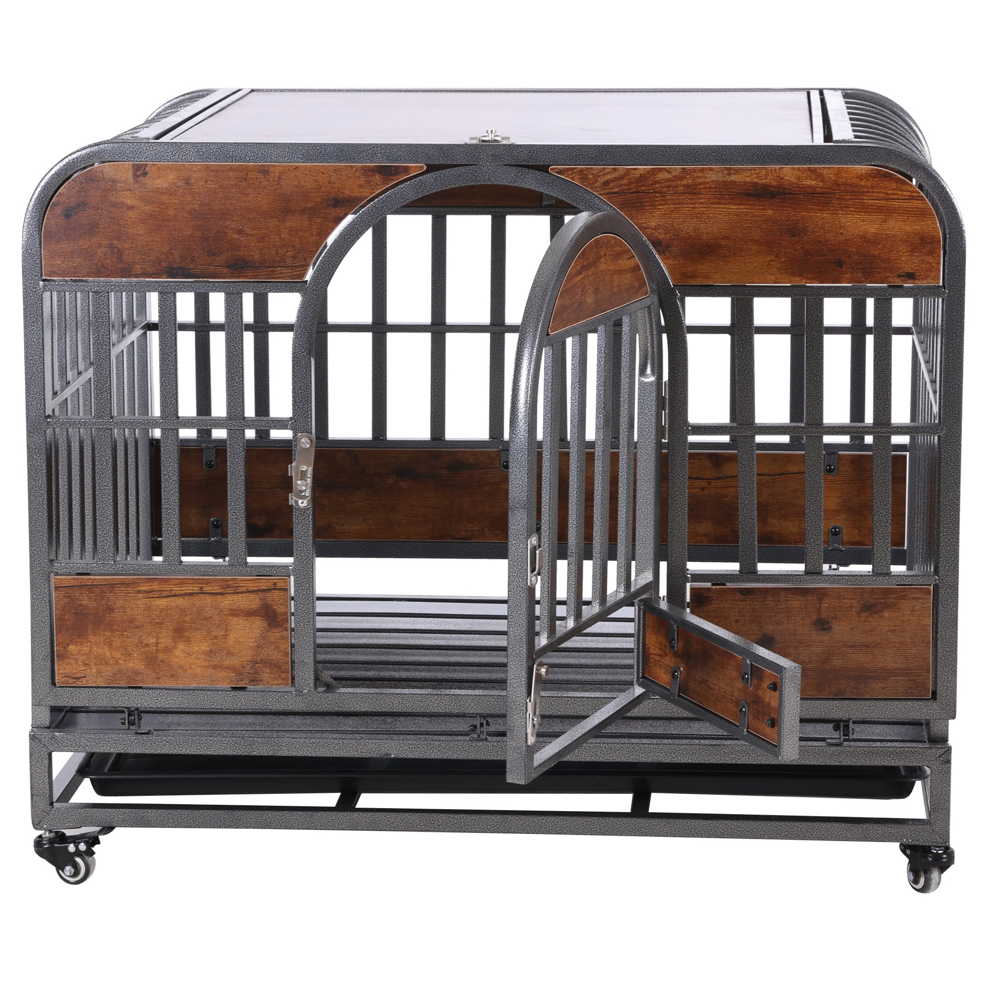 Pefilos 32" Heavy Duty Dog Crate for Small Dogs, Furniture Style Dog Cage with Removable Trays and Wheels, Dog House for Indoor Dogs, Brown Pefilos 32" Heavy Duty Dog Crate for Small Dogs, Furniture Style Dog Cage with Removable Trays and Wheels, Dog House for Indoor Dogs, Brown