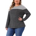thumbnail image 4 of Blusa de mujer de talla grande Agnes Orinda, de punto, con cuello redondo, de manga larga, casual, suelta, en bloque de color 3X gris oscuro, 4 of 6