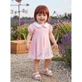 thumbnail image 3 of BemeyourBBs Toddler Baby Girl Summer Beach Dress Little Girls Princess Party Dress Puff Short Sleeve Peter Pan Doll Collar Cute Castle Tiara Embroidery A-Line Casual Pleated Dresses, 3 of 9