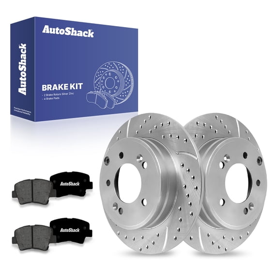 AutoShack 11.18" (284 mm) Rear Solid Drilled Slotted Brake Rotor Coated   Premium Ceramic Brake Pad | Replacement for 2008-2010 Hyundai Sonata | Silver Zinc Coated | 6-PC Brake Kit | SilverShield Pro