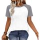 thumbnail image 4 of Camisetas de manga corta de verano para mujeres Moda de manga de raglan Color bloqueado cuello redondo Blusa casual Camisetas de manga corta de mujer Casual, 4 of 8