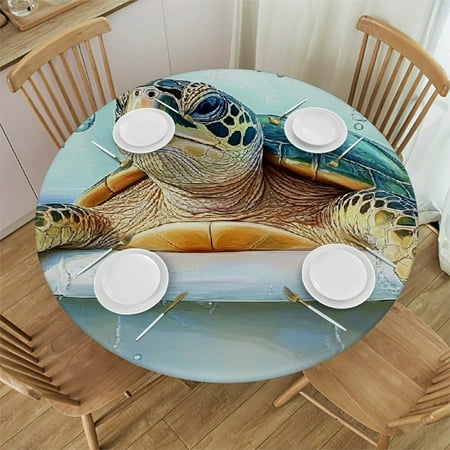 

SHERONV Turtle Bathtub Bubbles Round Tablecloth - Waterproof Stain-Resistant Polyester with Elastic Edge - Ideal for Indoor & Outdoor Use Parties Weddings and Home Decoration 46 -50