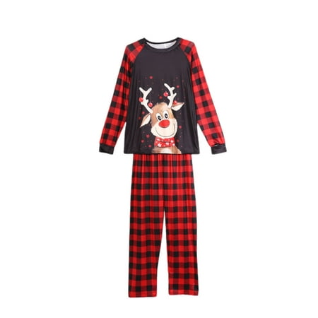 

One opening Family Matching Christmas Pajamas Outfit Deer/Plaid Print Round Neck Long-Sleeve