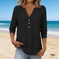thumbnail image 2 of CYMMPU Women's Summer 3/4 Sleeve Button V Neck Loose Casual Top, Vintage Style Lightweight Breathable Blouse for Women Black XXXXL, 2 of 9