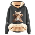 thumbnail image 4 of NinXxx Women's Cute Cow Print Lined Hoodie Long Sleeve Winter Pullover Dark Gray XL, 4 of 4