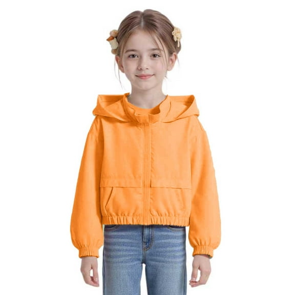 Fgnfyis Stylish Girls Hooded Windbreaker Jacket Outerwear for Children with Zipper Closure and Lightweight Comfort Orange 11-12 Years