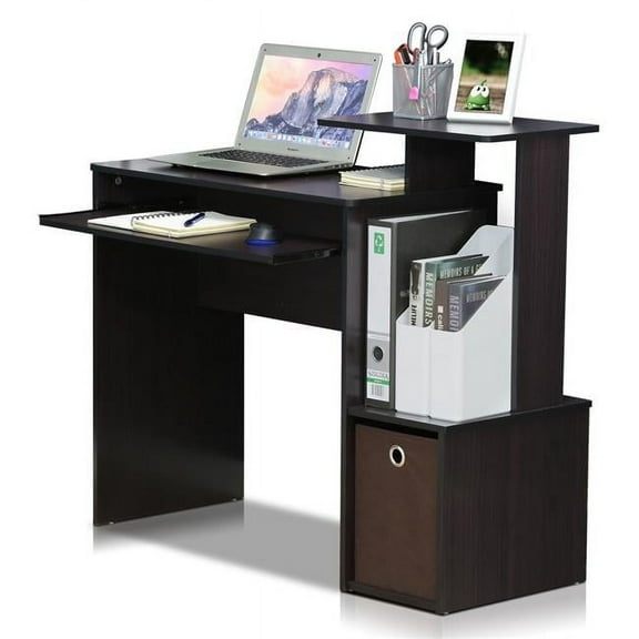 Econ Multipurpose Home Office Computer Writing Desk with Bin, Dark Walnut