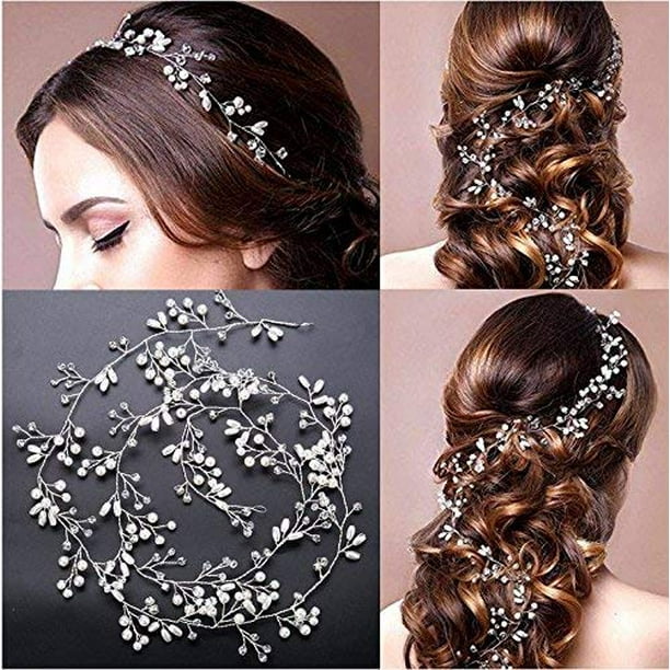 Tocados de boda con cristales de enredaderas para el cabello de novia, 20 pulgadas hechos a mano con perlas de cristal para boda, fiesta de noche, tocado para la cabeza Sincero Hogar