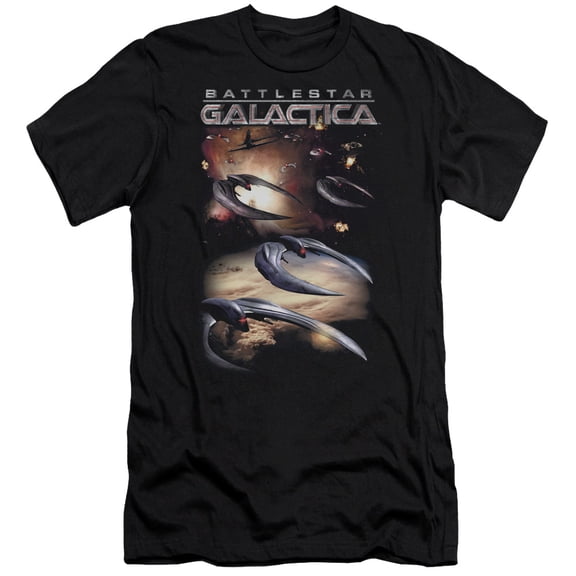 Battlestar Galactica (New) When Cylons Attack S/S Adult 30/1 T-Shirt Black