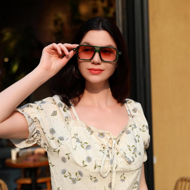FEISEDY Vintage Square 70s Flat Aviator Sunglasses Women Men  display picture 1