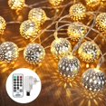 thumbnail image 1 of Cadena de luces LED para interiores alimentadas eléctricamente con bolas de plata marroquíes, toma de luz de cadena de 10 m, luces de cadena para dormitorios, bodas, 1 of 4