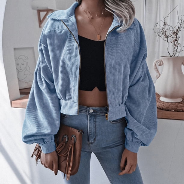Moda mujer invierno Color sólido manga larga cremallera abrigo cárdigan blusa Fridja po2245