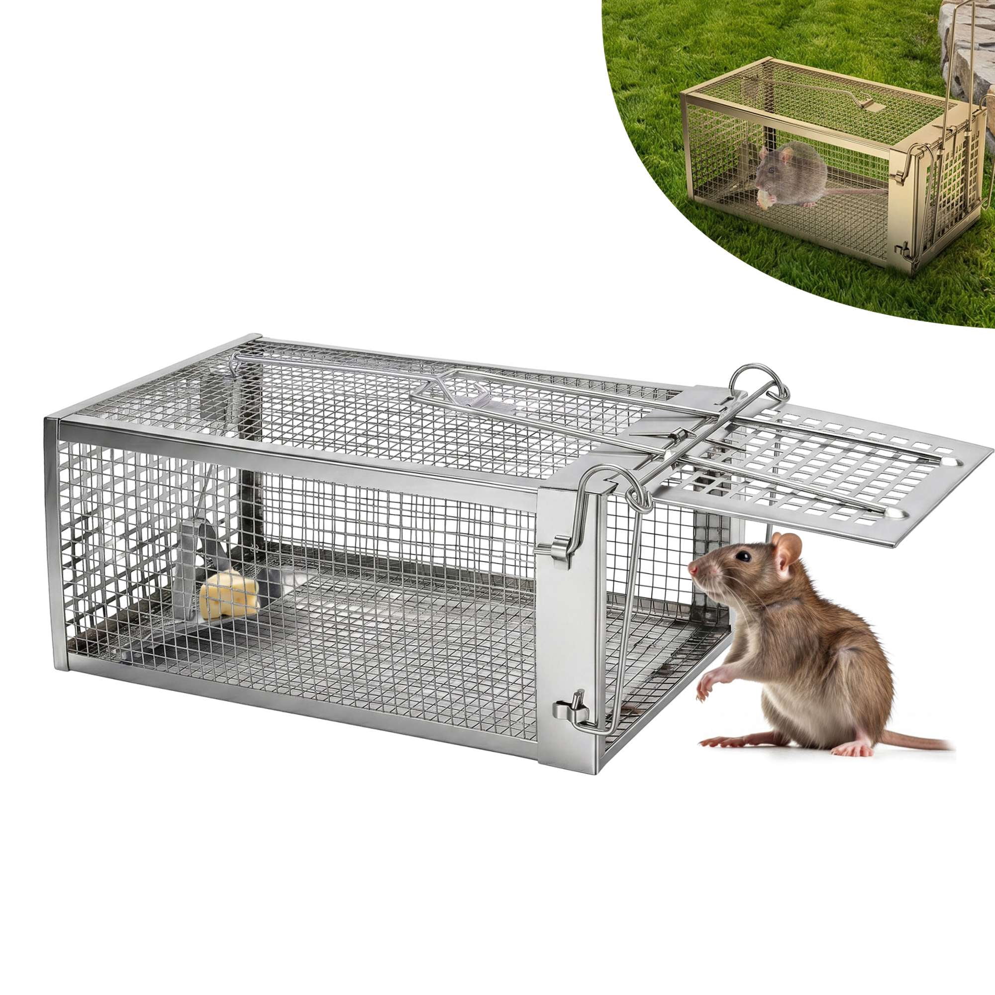 Gustave Rat Trap Cage Humane Catch and Release Mouse Cage Trap for Home Indoor Outdoor - 11x5.5x4.3 inch