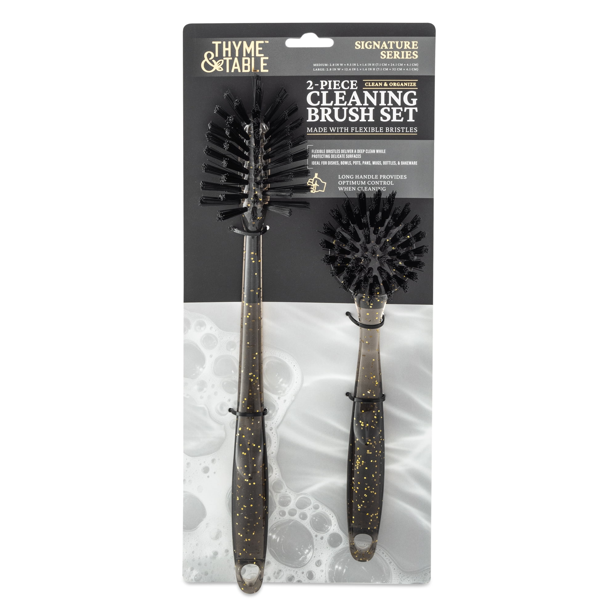 (2 pack) Thyme & Table 2 Piece Kitchen Sink Brush Set, Gold