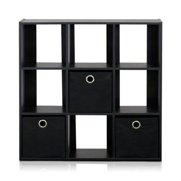 Furinno Organiseur Simpliste 9-Cube avec des Bacs, Expresso et Noir - 26,5 x 26,7 x 7,9 Po.