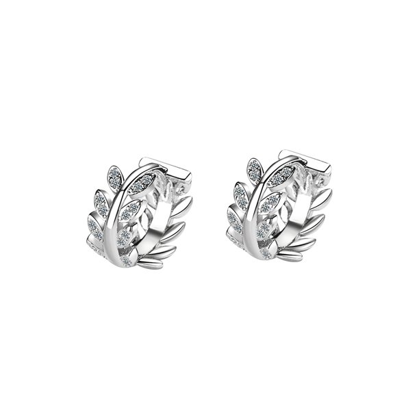 Aretes Wmkox8yi de rama de olivo fresca pequeña Hoja de diamante