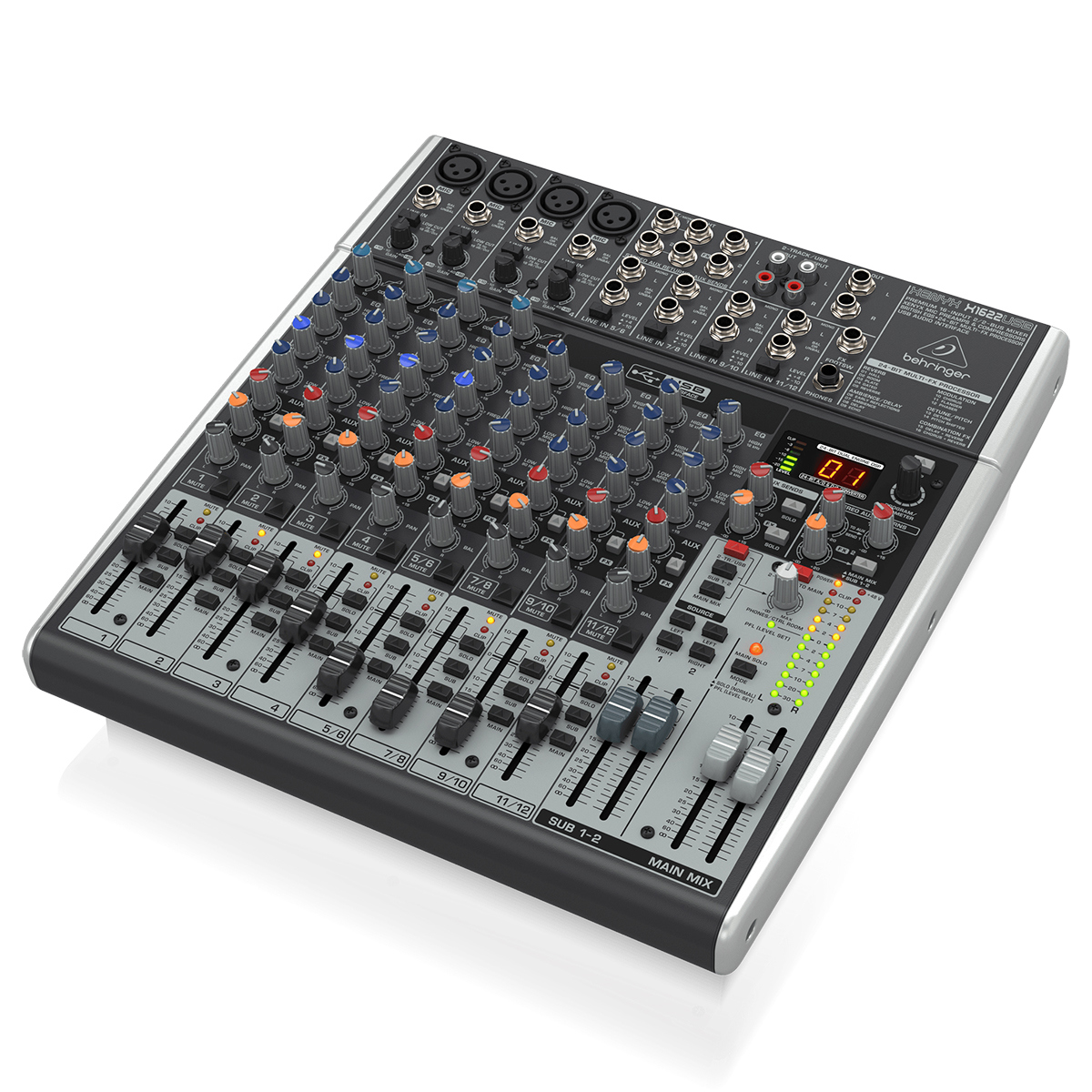 Behringer XENYX X1622USB Premium 16-Input 2/2-Bus Mixer with XENYX Mic Preamps and Compressors, British EQs - With 2 Pack 15' 8mm XLR Microphone Cable
