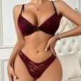 thumbnail image 4 of Gibobby Lenceria mujer sexy Conjunto de lencería sexy de encaje suave para mujer, ropa interior transparente con aros de encaje floral(Vino, 70), 4 of 5