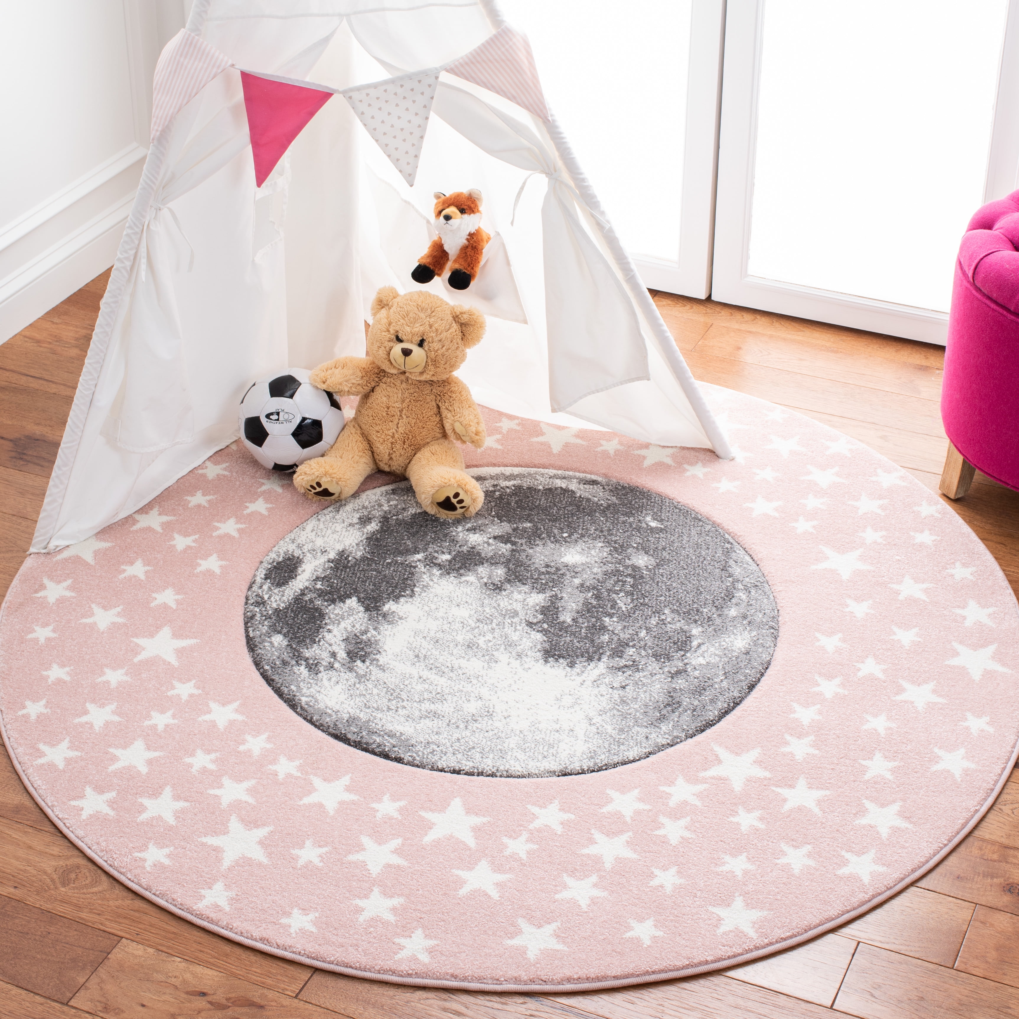 Childrens Rug Nursery Carpet Kids Boys Girls Baby Bedroom Playmats Pink Moon Mat 