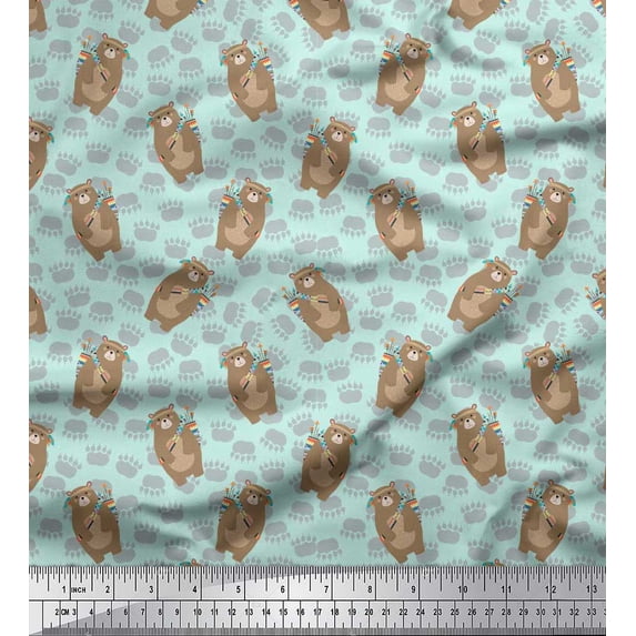Soimoi Rayon Fabric Footprint,Bear & Arrow African Print Fabric by the Yard 42 Inch Wide
