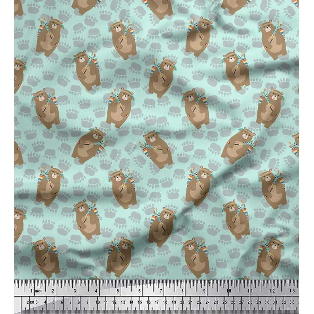 Soimoi Poly Georgette Fabric Footprint,Bear & Arrow African Printed Fabric 1 Yard 52 Inch Wide