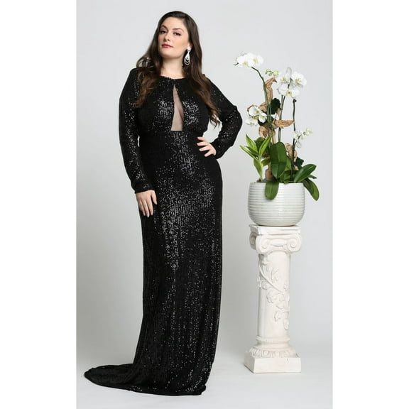 Women's Royal Queen Long Sleeve Stretch Bodycony Bodycon Christmas - New Year Holiday Red Carpet Sequin Formal Dress Black 14 New Year's Eve