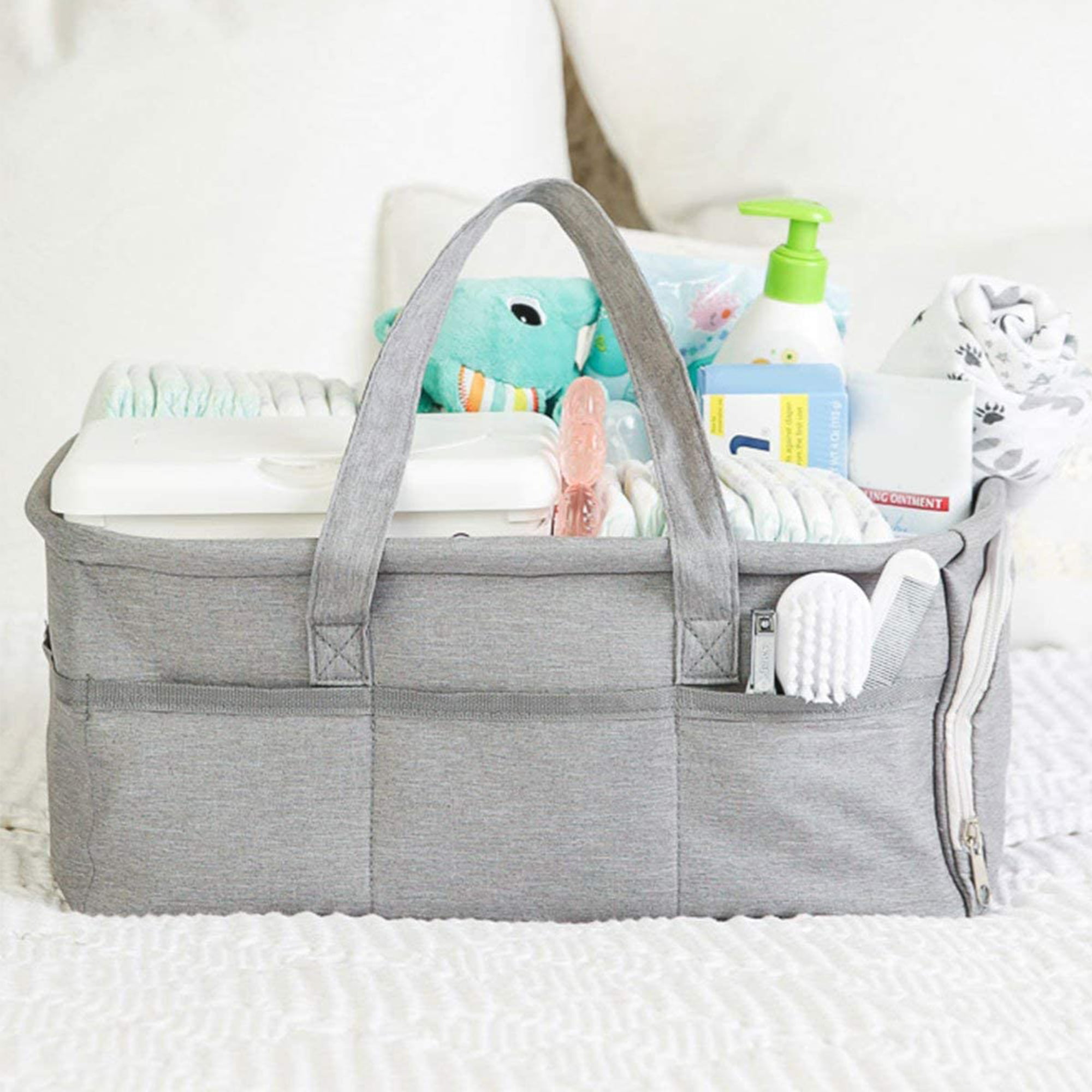 Grey Colour Baby Shower Gifts *Bonus* Foldable Baby Changing Mat and Gift Box LittleCherrubCo Baby Nappy Caddy Organiser Large Compartment Spaces with Dividers Newborn Essentials Baby Caddy