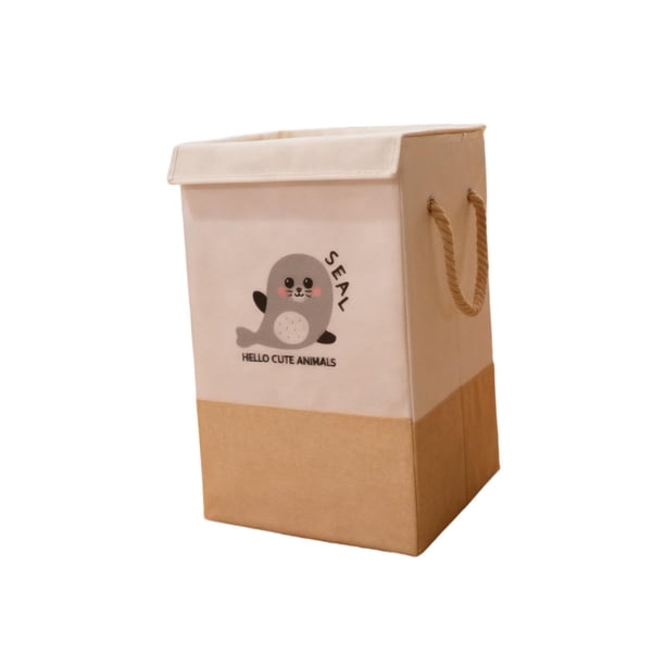 Contenedor de almacenamiento plegable de lino, multiusos, para organizar hogar, caja organizadora de tela, para ropa, juguetes y ropa. Sello
