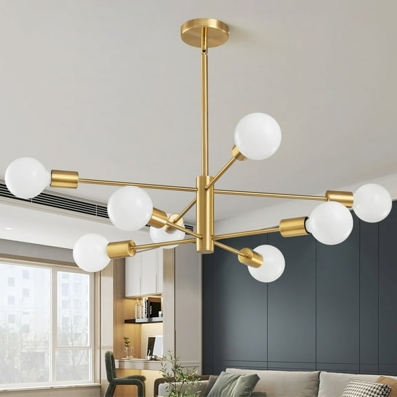 Modern Sputnik Chandelier Black and Gold Chandeliers Light Fixtures for Dining Room 8-Light - Gold