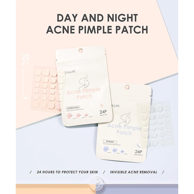 Parches para el acné (paquete de 96), parche hidrocoloide para el acné con aceite de árbol de té, parches para granos en la cara, parches para granos y pegatinas para granos, día y noche, tratamiento