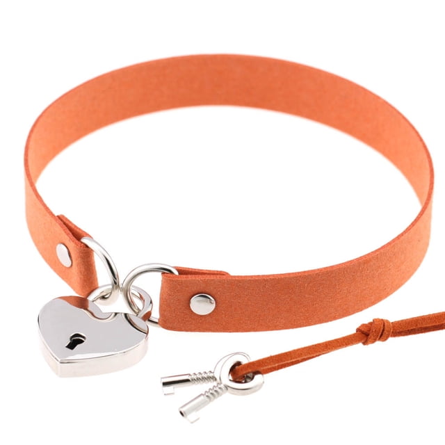 Collier Ras du Cou en Cuir Punk Premium en Cuir Végan et Collier avec Pendentif Élégant Orange