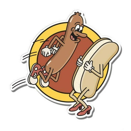 Hot Dog Jumping in Bun Funny - Vinyl Sticker Waterproof Decal Sticker