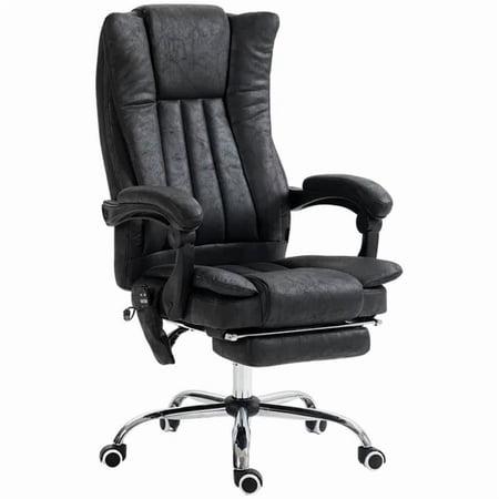 High Back Massage Office Chair, Reclining, Heat, Adjustable, Footrest, Black