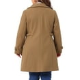 thumbnail image 4 of DARING DIVA Women's Plus Size Peter Pan Collar Single Breasted Trench Coat 1X Camel, 4 of 6