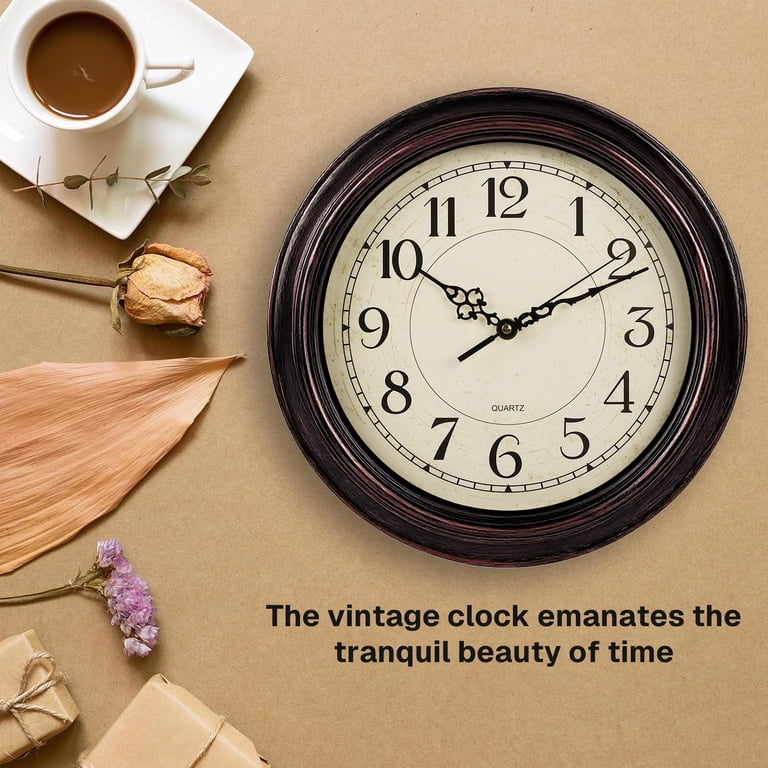 Behome 12 Inch Silent Wall Clock, Brown Retro photo 7
